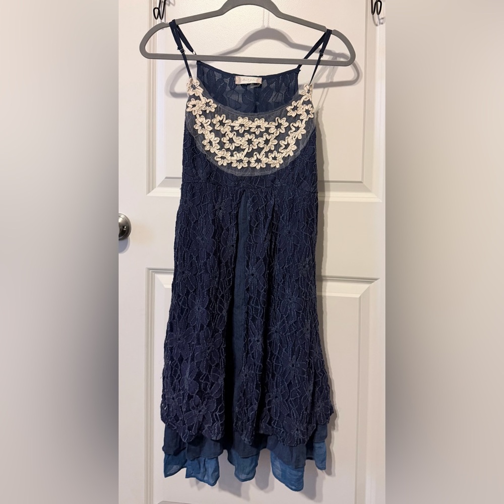 Altar'd State Navy Blue Lace Midi Dress